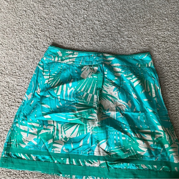*DONATED* LOFT | A-Line Tropical Palm Print Skirt | Teal Green - Picture 2 of 7